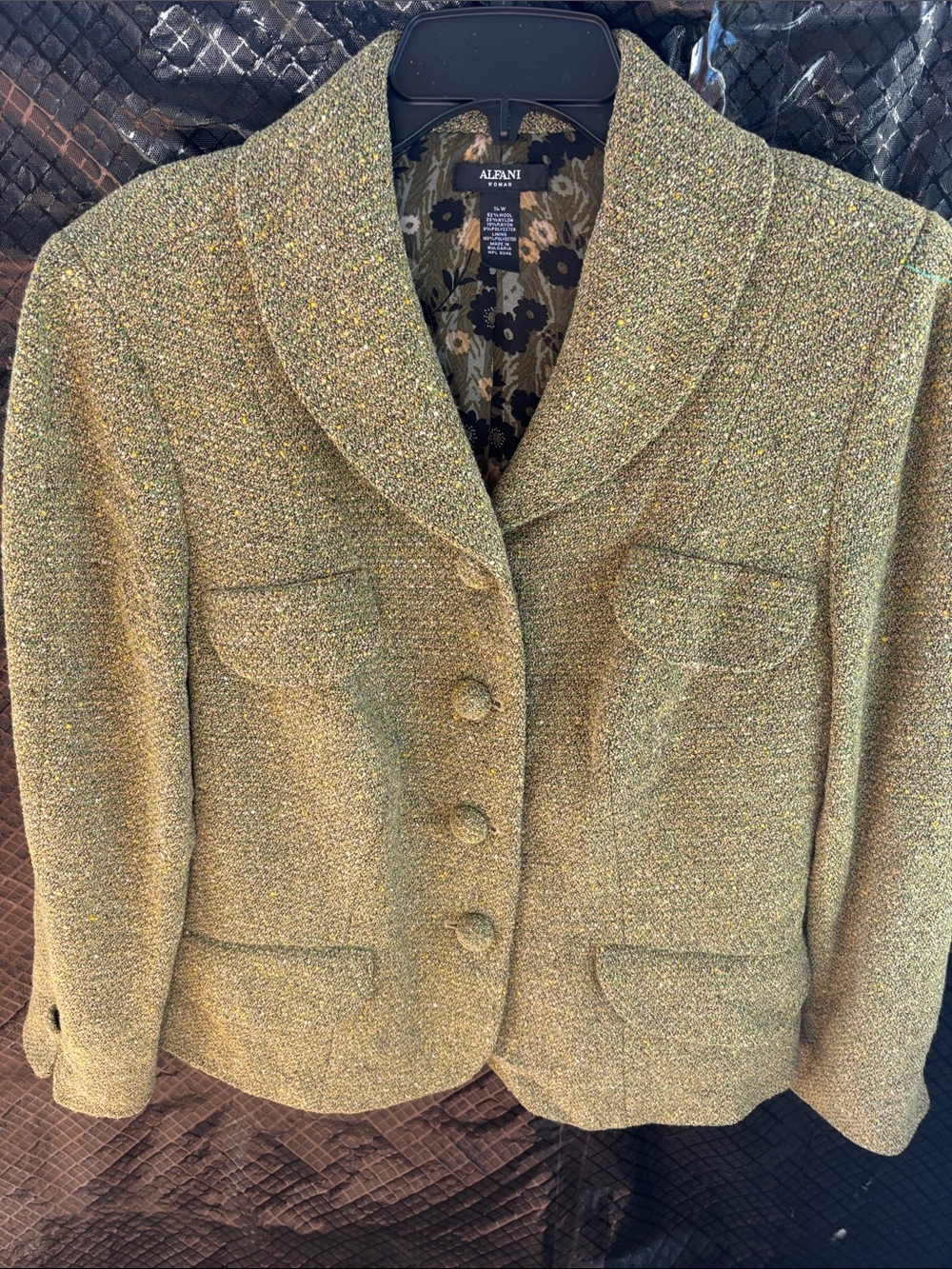 Alfani Olive-Green Tweed Button-Front Blazer